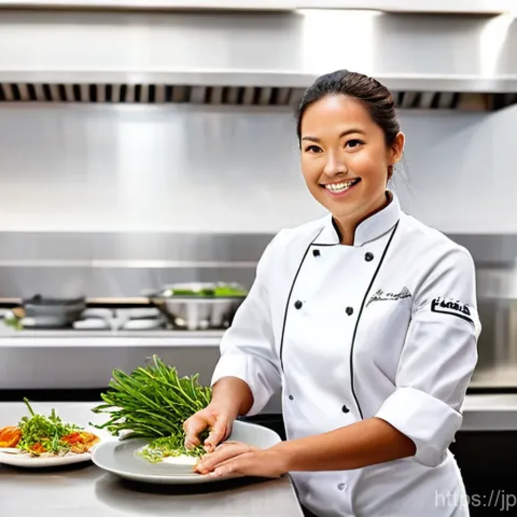 요리사로서 미슐랭 스타를 목표로 하기 - **Prompt: The Pinnacle of Culinary Dedication**
A highly skilled and passionate female chef in h...