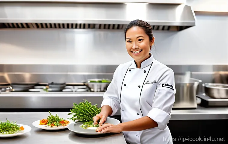 요리사로서 미슐랭 스타를 목표로 하기 - **Prompt: The Pinnacle of Culinary Dedication**
    A highly skilled and passionate female chef in h...