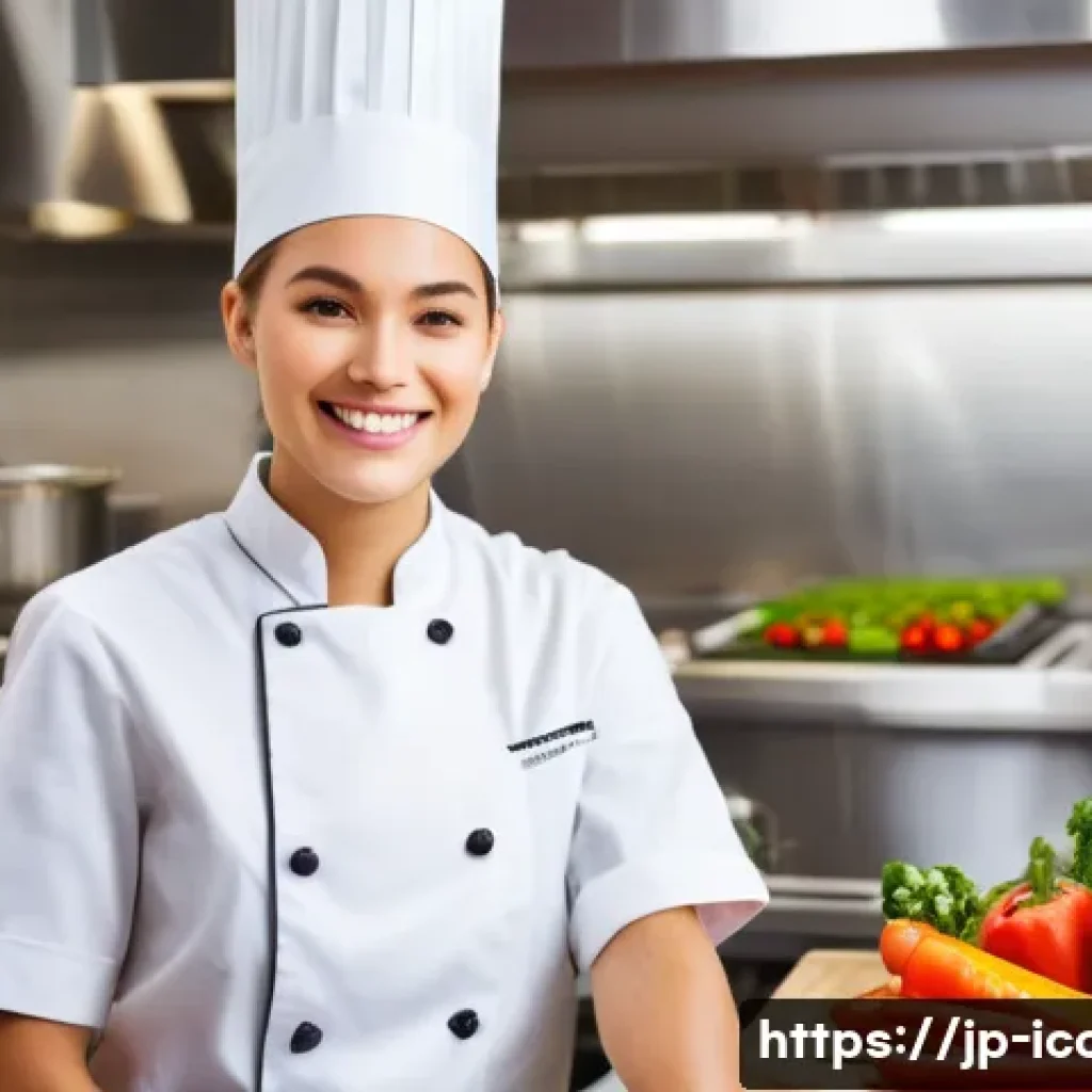 요리사 자격증 준비 중 동기 부여 방법 - A young, enthusiastic culinary student, early 20s, wearing a crisp, clean chef's jacket and apron. T...