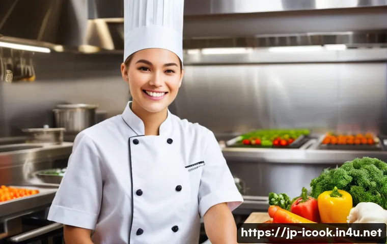 요리사 자격증 준비 중 동기 부여 방법 - A young, enthusiastic culinary student, early 20s, wearing a crisp, clean chef's jacket and apron. T...