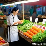 요리사로서 음식 트렌드 분석법 - A vibrant local Japanese farmers&rsquo; market scene in spring, featuring fresh seasonal vegetables and fr...
